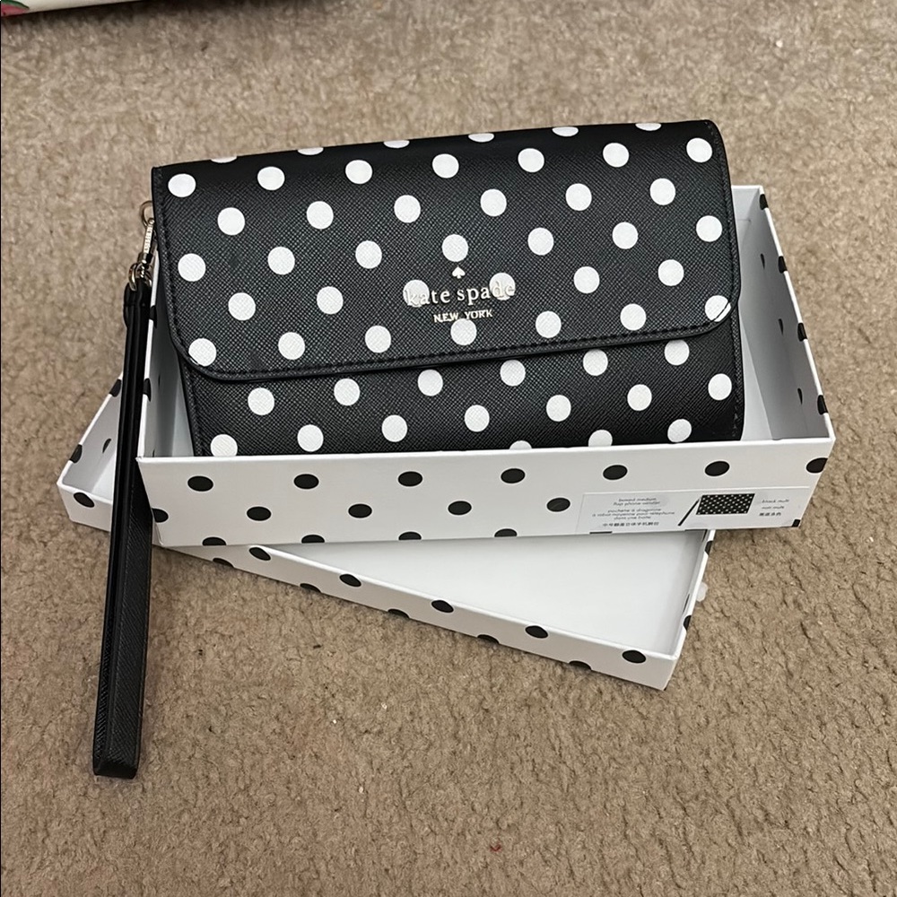 NIB Kate Spade Black and White Polka Dot Clutch *Read Description*